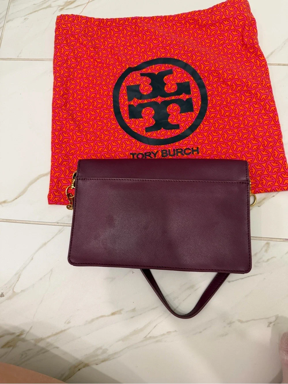 Tory Burch - Purple Saffiano Leather Envelope Clutch